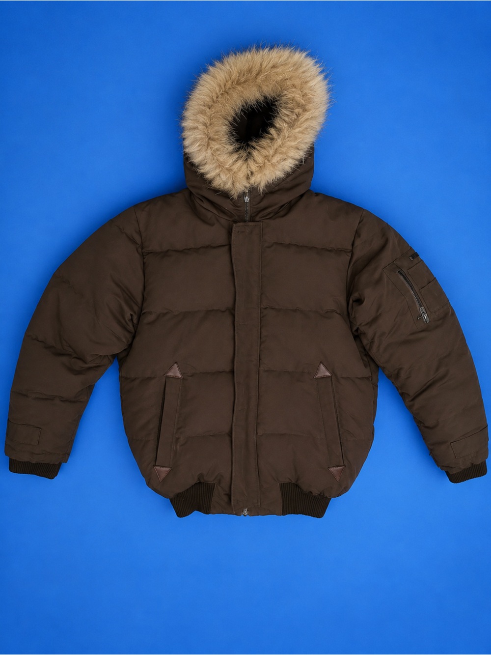 Sean John Brown Puffer Jacket with Faux Fur Hood